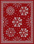 Deep Red Snowflakes Scattered Stars Rug