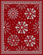 Deep Red Snowflakes Scattered Stars Rug