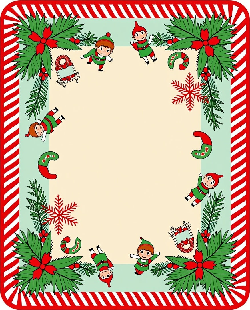 Whimsical Christmas Elves Candy Cane Foliage Rug