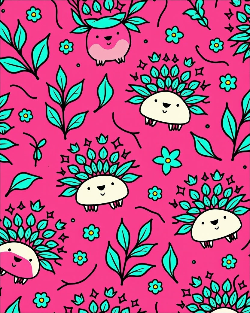 Cute Hedgehog Floral Whimsy Rug