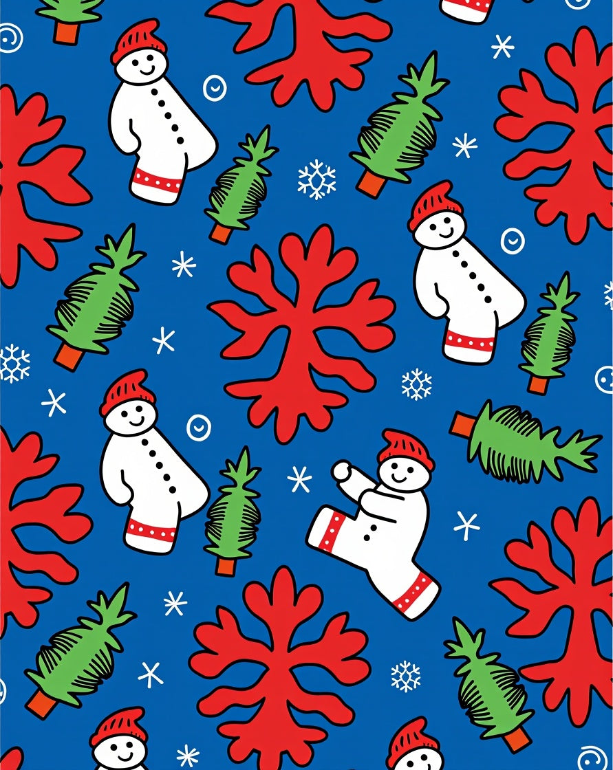 Red White Snowman Christmas Tree Snowflakes Rug