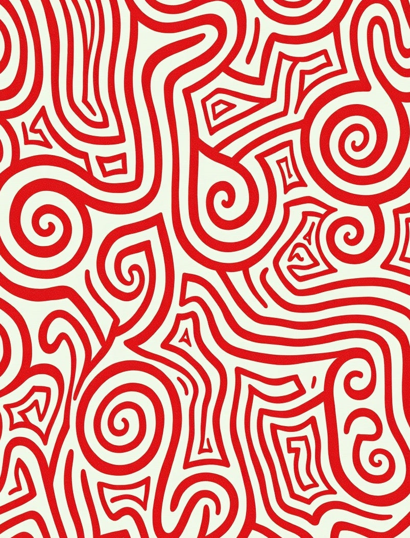 Red Swirling Lines Maze Rug