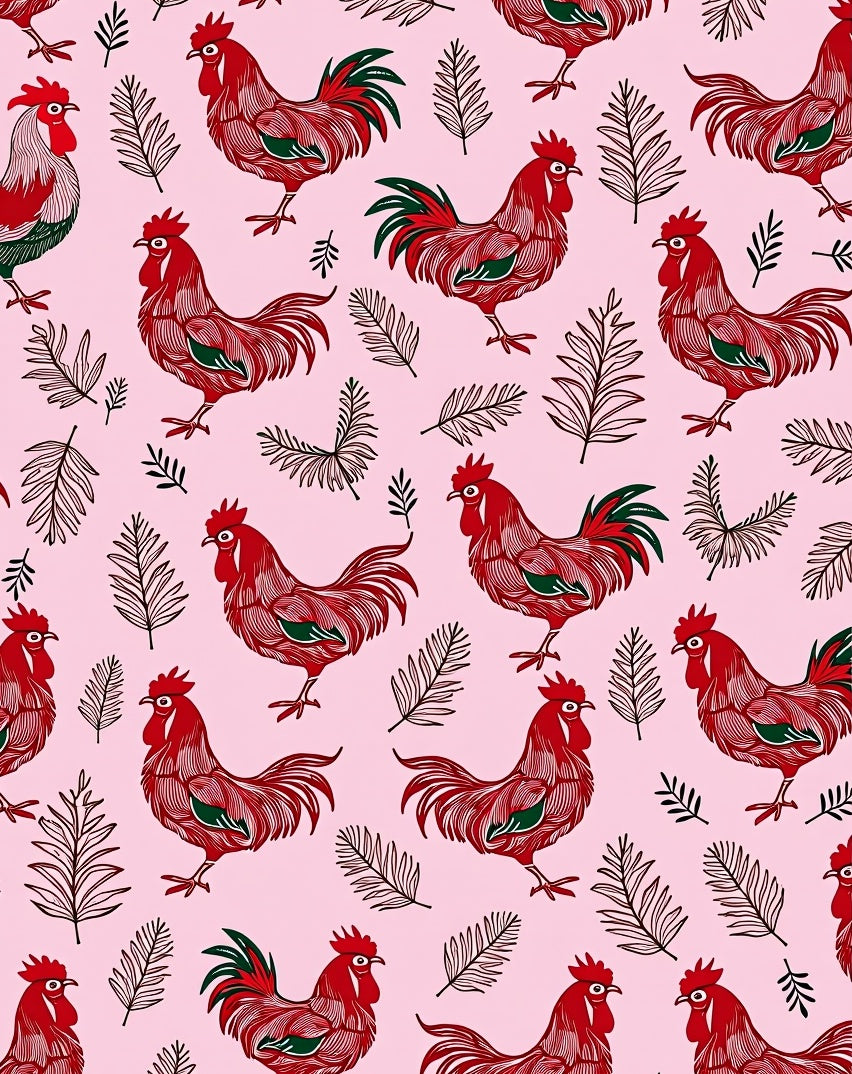 Crimson Roosters Fern Foliage Blend Rug