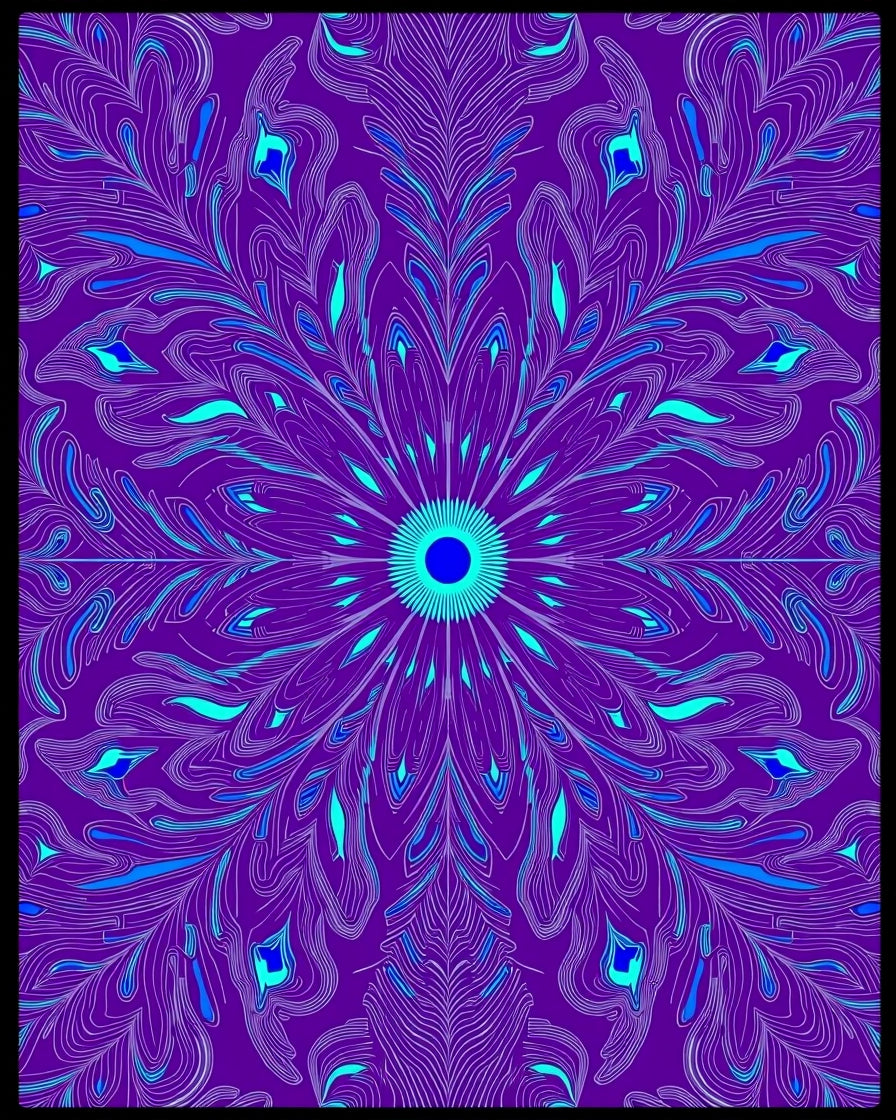 Vibrant Purple Peacock Feather Mandala Rug