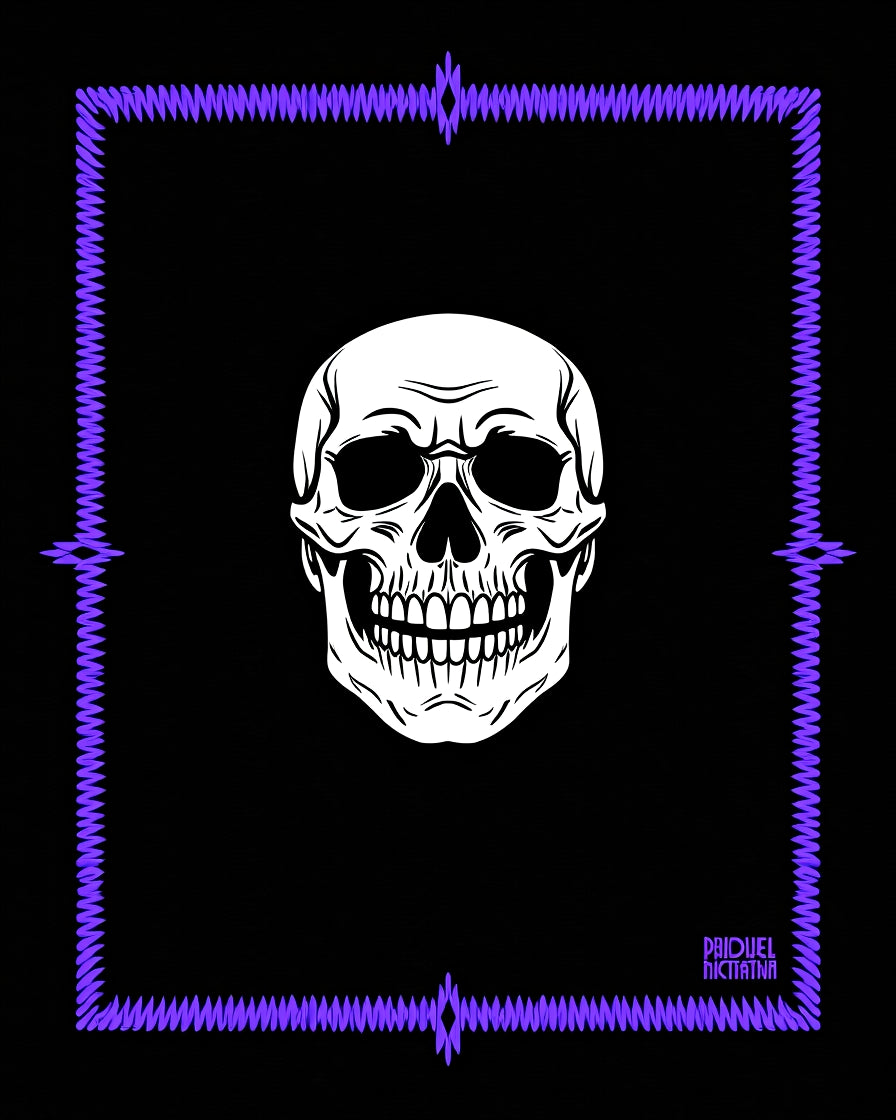 Gothic White Skull Purple Border Rug