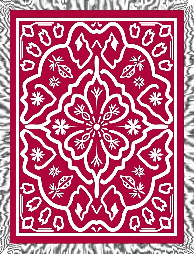 Crimson Symmetric Floral Lace Rug
