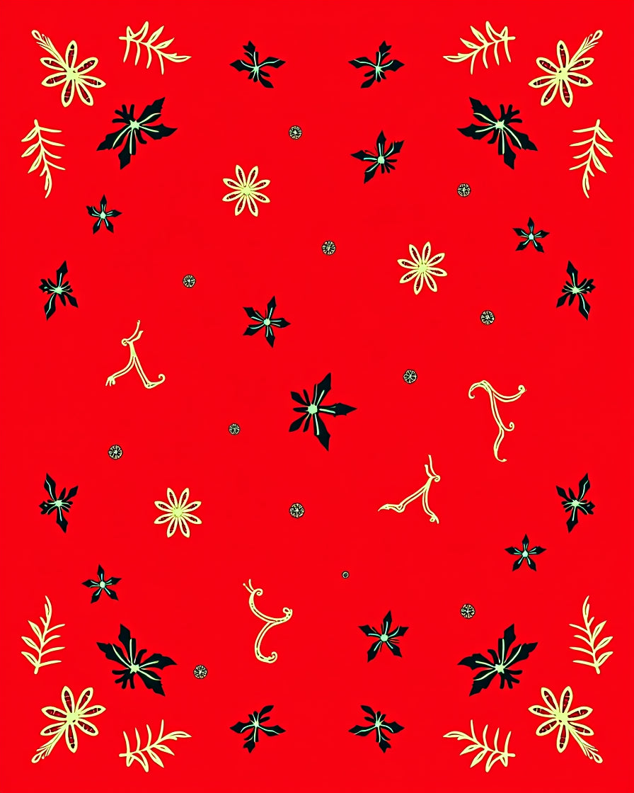 Red Floral Scatter With Twirls Rug