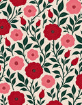 Crimson Pink Floral Vine Art Rug