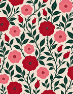Crimson Pink Floral Vine Art Rug