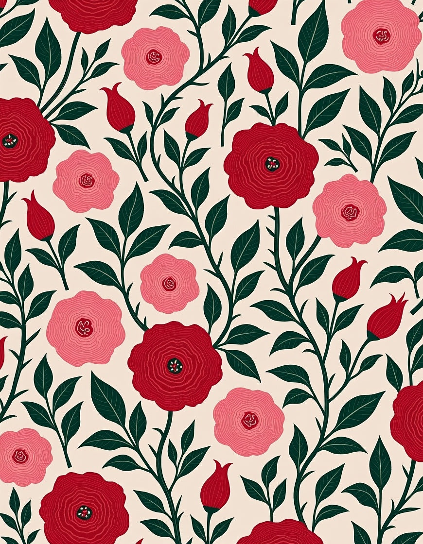 Crimson Pink Floral Vine Art Rug