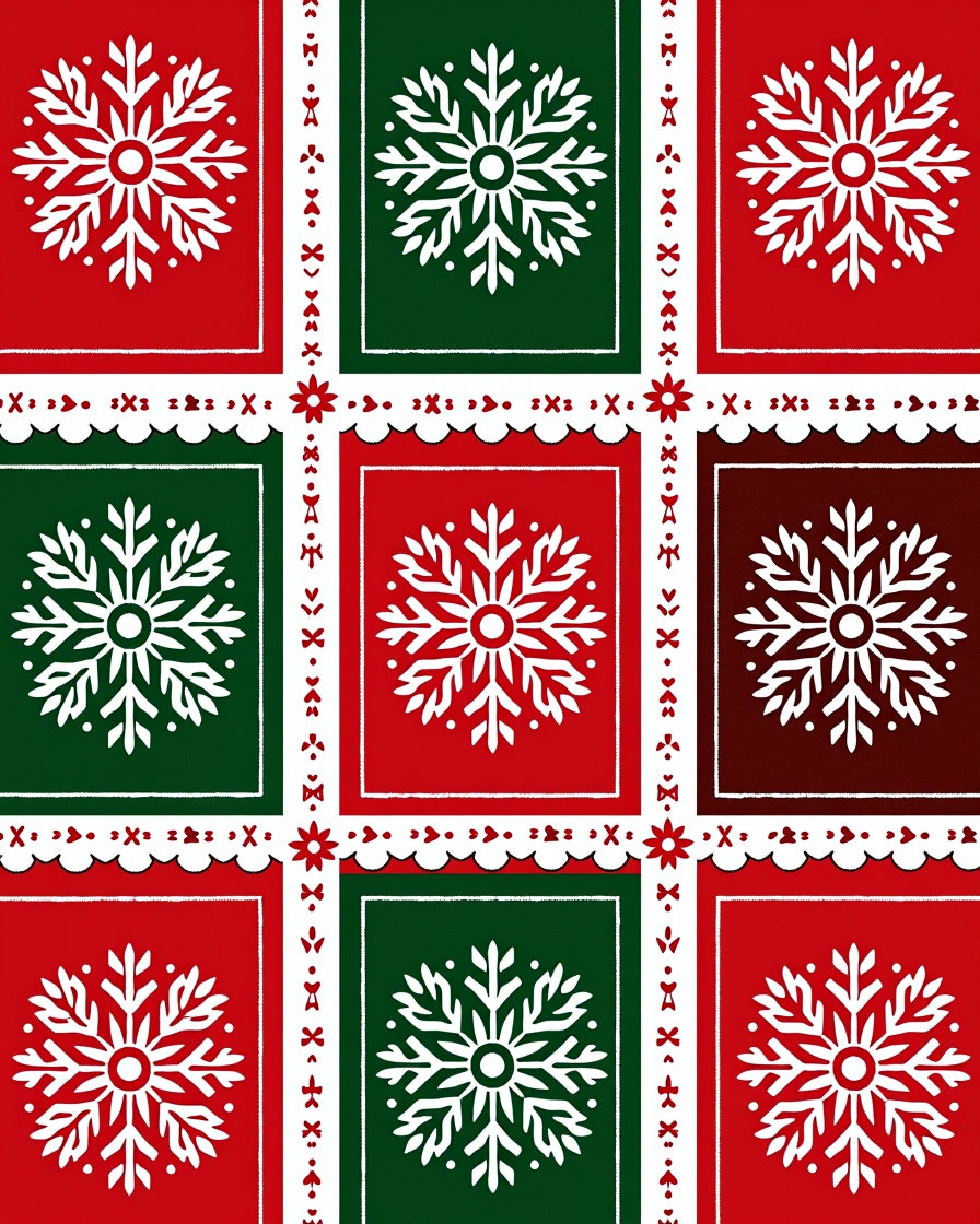 Festive Red Green Snowflake Collage Rug