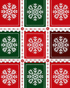 Festive Red Green Snowflake Collage Rug