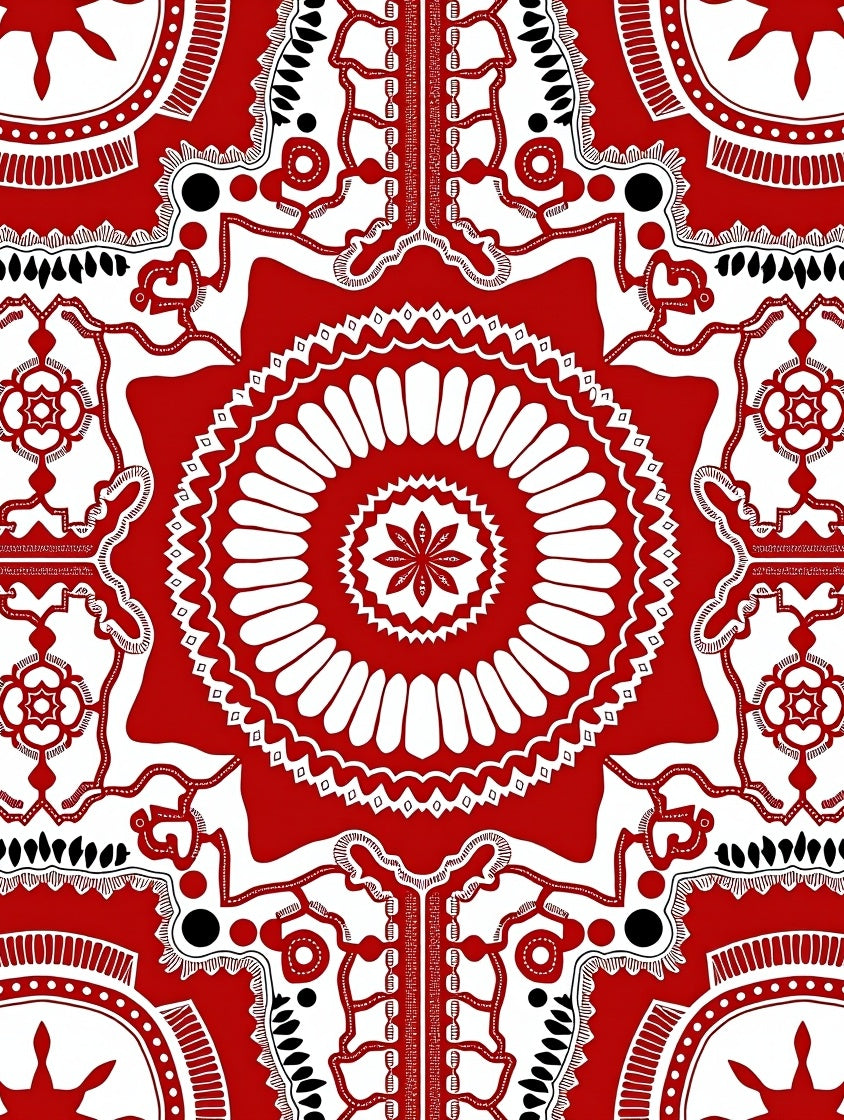 Vibrant Red White Mandala medallion Rug