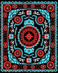 Vivid Scarlet Blue Floral Mandala Rug