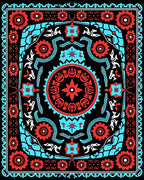 Vivid Scarlet Blue Floral Mandala Rug