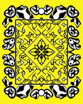 Yellow and Black Abstract Geometric Medallion Rug