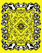 Yellow and Black Abstract Geometric Medallion Rug