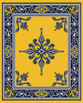 Yellow Blue Ornate Floral Medallion Rug