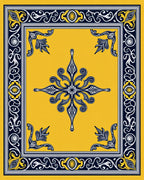 Yellow Blue Ornate Floral Medallion Rug