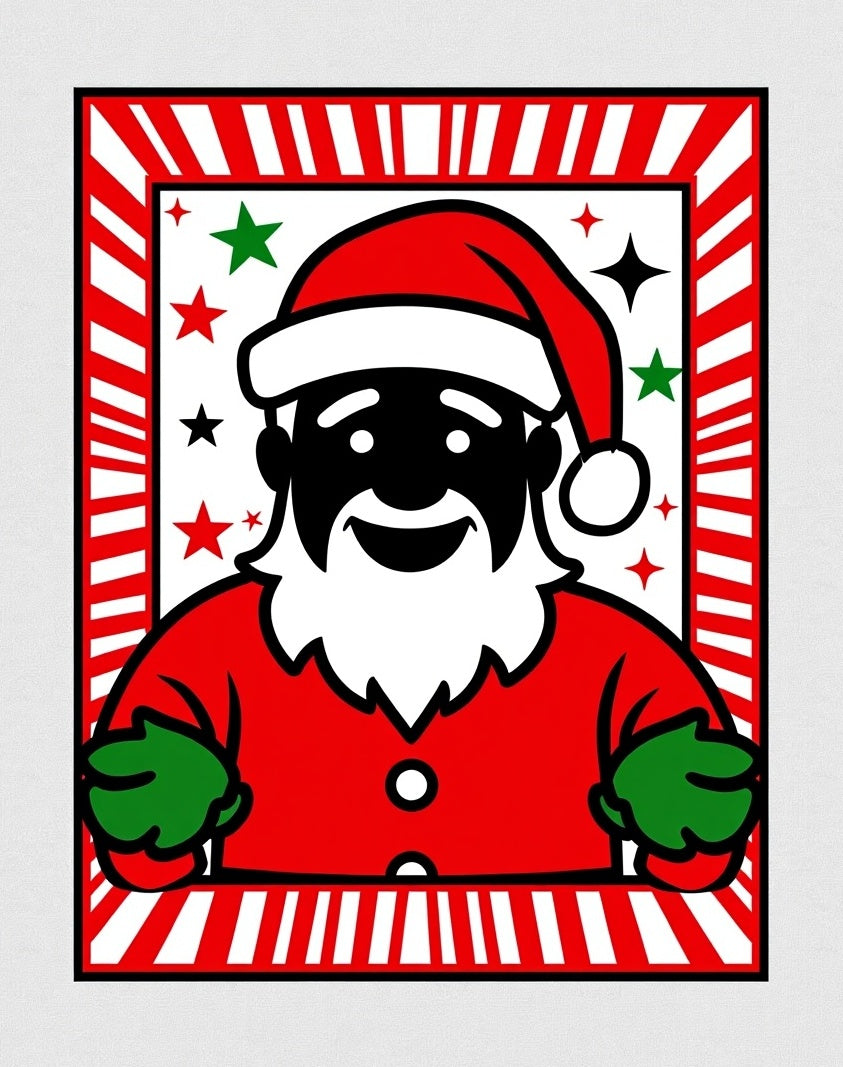 Festive Santa Claus Red Green Stars Rug