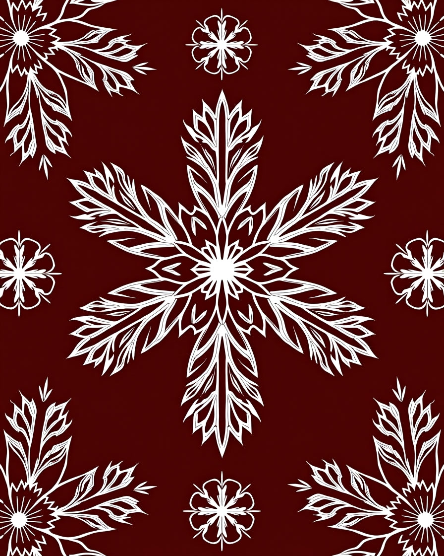 Deep Red White Snowflake Bloom Accent Rug