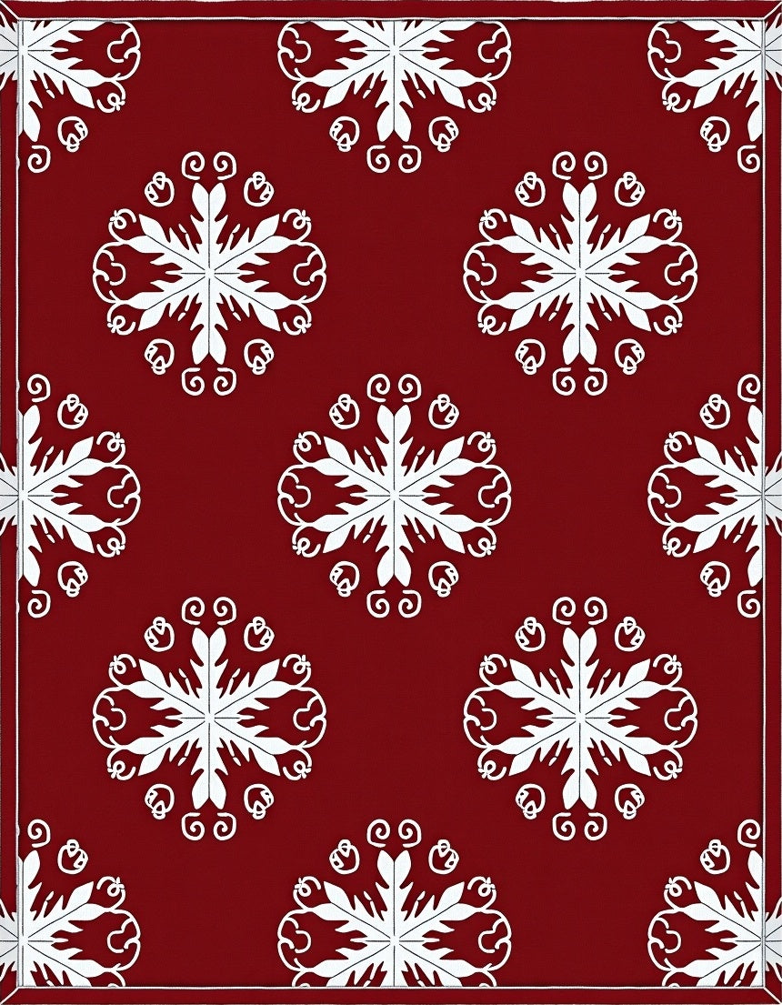 Crimson White Snowflake Arabesque Rug