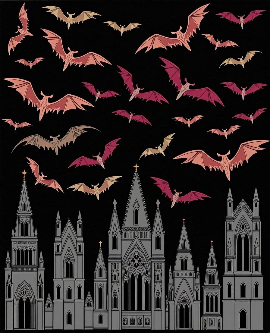 Gothic Bat Silhouette Castle Scape Rug