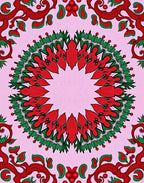 Pink Red Green Floral Mandala Rug