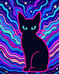 Psychedelic Black Cat Swirling Stars Rug