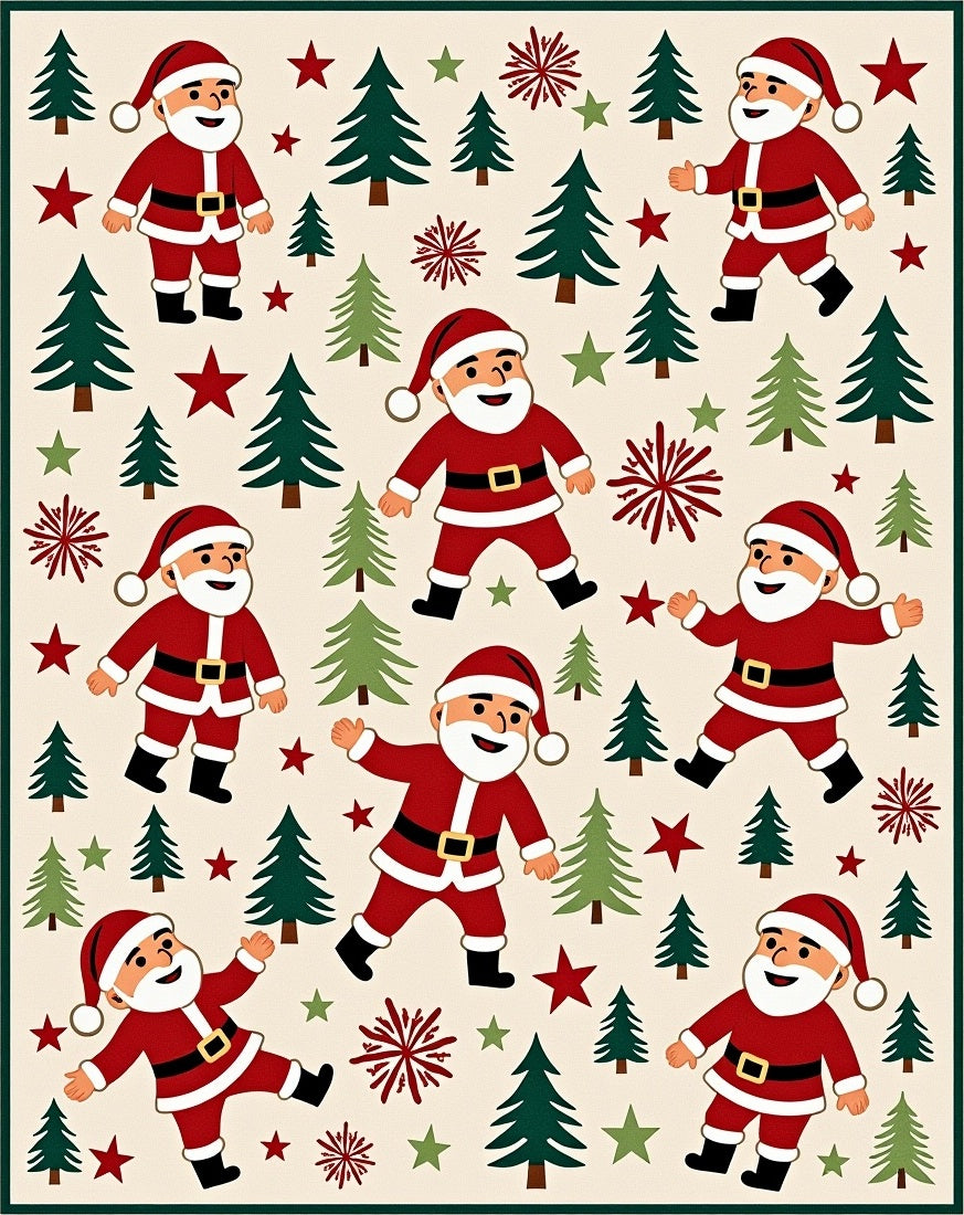 Festive Santa Claus Christmas Trees Rug