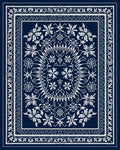 Deep Blue White Floral Mandala Rug