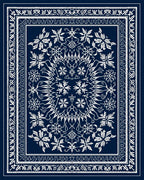 Deep Blue White Floral Mandala Rug