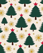 Festive Green Christmas Trees Red Stars Rug