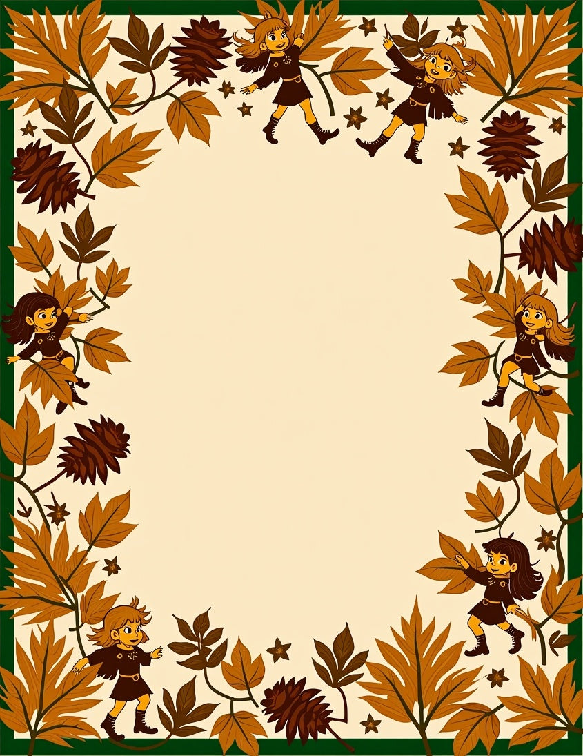 Autumn Children Leaf Pinecone Border Rug