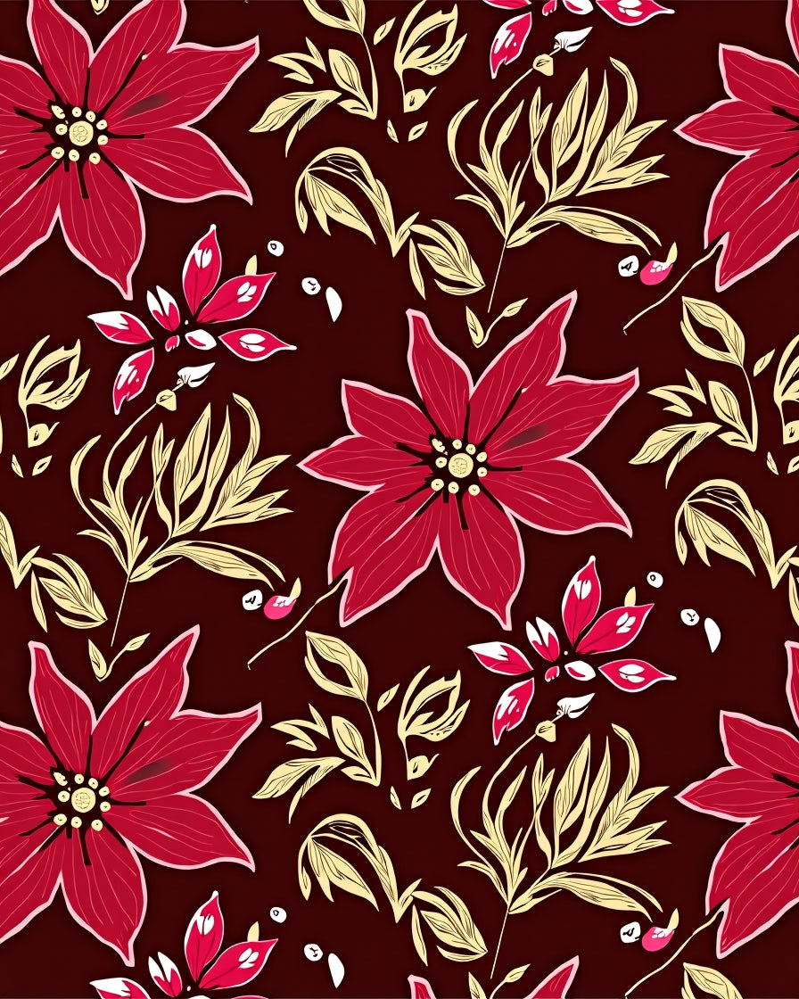 Deep Red Floral Vine Garden Rug
