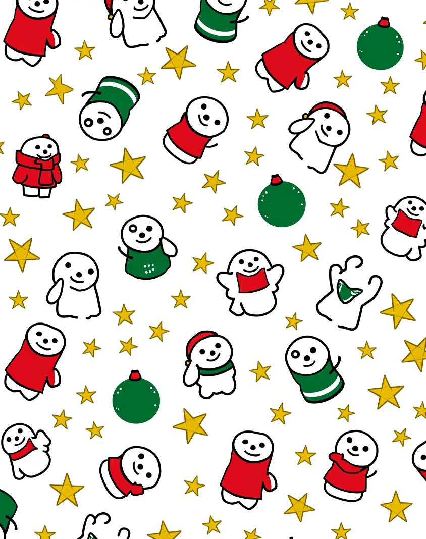 Whimsical Christmas Figures Golden Stars Rug