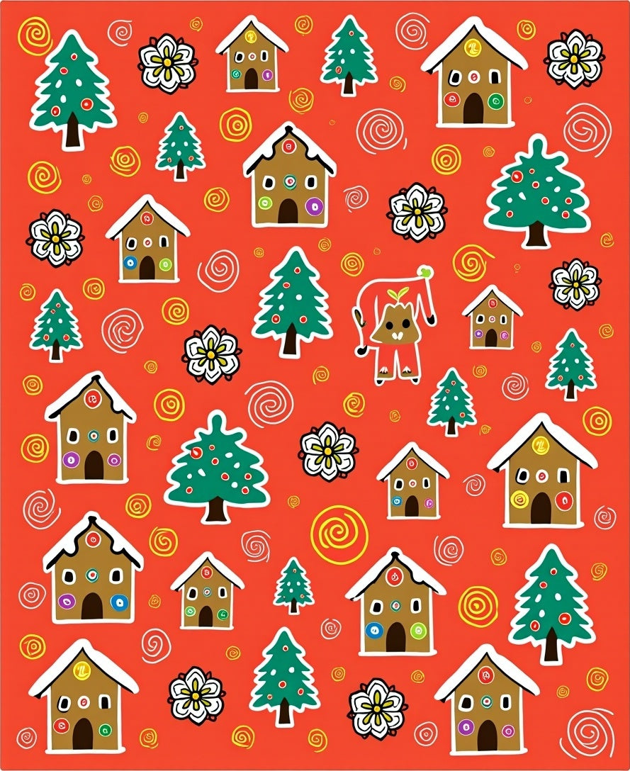Whimsical Gingerbread Homes Holiday Trees Rug
