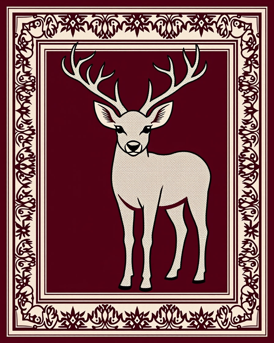 Reticulated Deer Bordered Jewel Tone Rug
