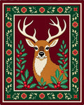 Festive Deer With Holly Border Rug