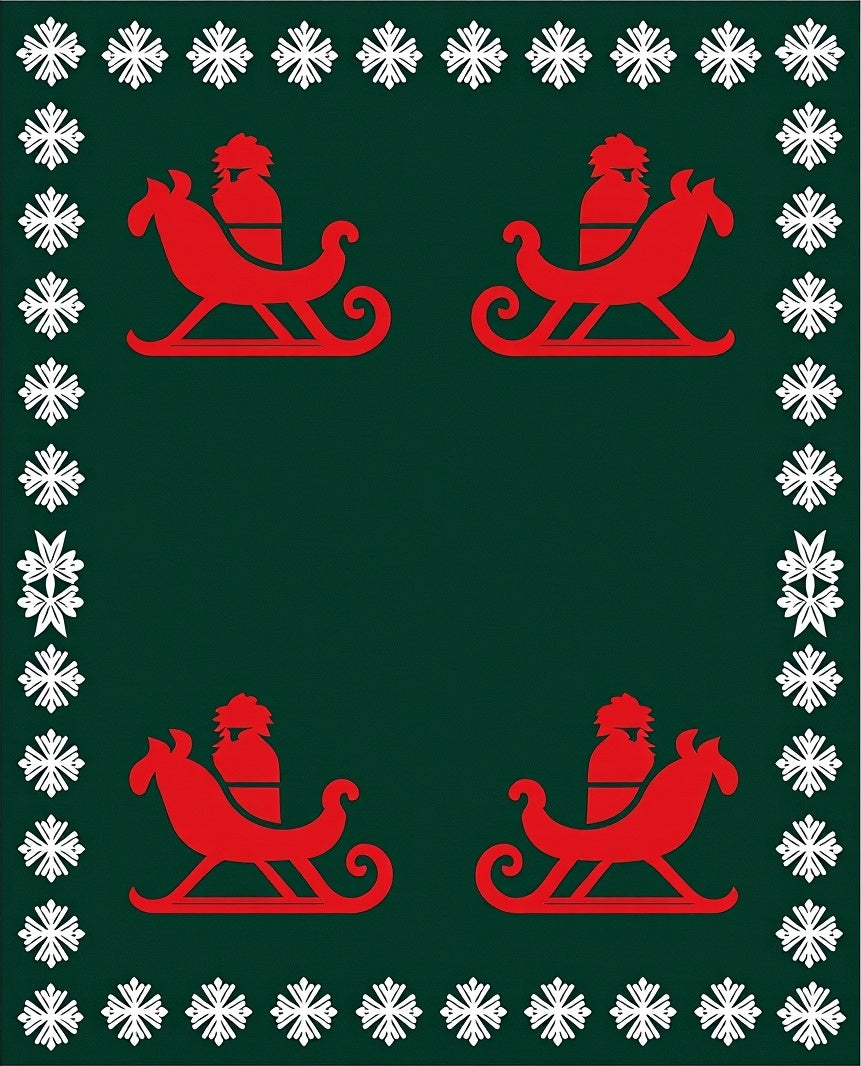 Red Sleigh Snowflakes Border Rug