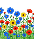 Field of Red Blue Yellow Flowers Rug