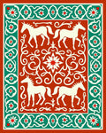 Earthy Orange Horse Floral Border Rug