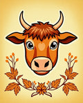 Autumnal Bull With Leafy Wreath Rug