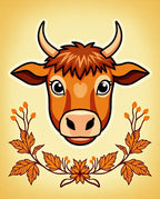 Autumnal Bull With Leafy Wreath Rug