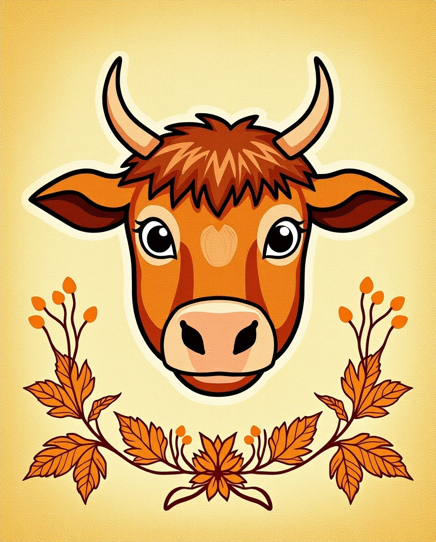 Autumnal Bull With Leafy Wreath Rug