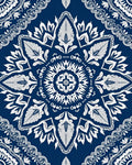 Navy Blue White Floral Medallion Mandala Rug
