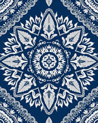 Navy Blue White Floral Medallion Mandala Rug