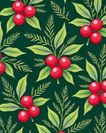 Deep Green Red Berry Foliage Rug