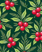 Deep Green Red Berry Foliage Rug