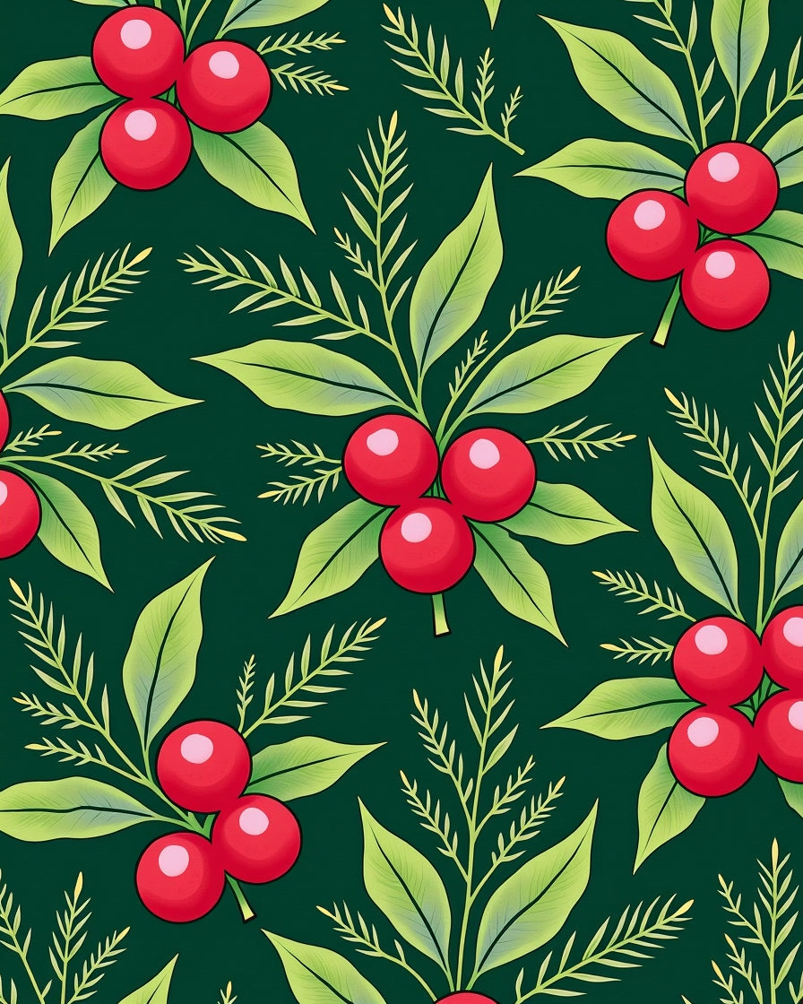 Deep Green Red Berry Foliage Rug